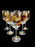(6) Stems of Hand-Painted Crystal with Fall