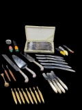 Set of Steak Knives and Assorted Serving Pieces,