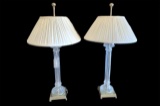 Pair of Brass & Crystal Lamps 33” Tall Each
