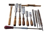 (5) Vintage Wood Chisels, Marking Hammer, Conover
