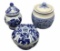 (3) Blue & White Covered Jars