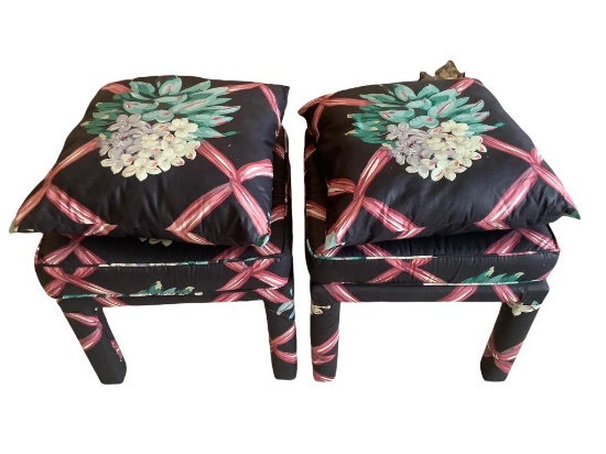 (2) Upholstered Stools with Pillows 18” Square x