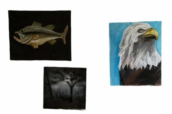 (3) Unframed Paintings on Canvas