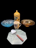 Assorted Colored Glass, Canister, Cheese Board,