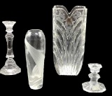 (2) Crystal Vases & (2) Crystal Candlesticks: