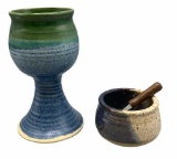 (2) Pottery Items: 6.25” Goblet by Carelli