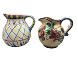 (2) Hand Painted Pitchers