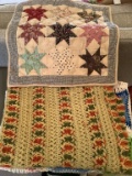 (2) Knitted Throws, Quilted Wall Hanging