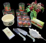 Assorted Holly Decorations & Serving Pieces