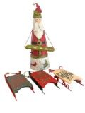Metal Santa & (3) Wooden Wall Hangers