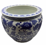Blue and White Planter 12” H, 13 1/2” D