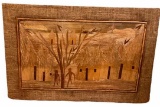 Original Wooden Art on Burlap and Wood Frame,