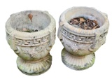 (2) Footed Concrete Planters with Grape and G