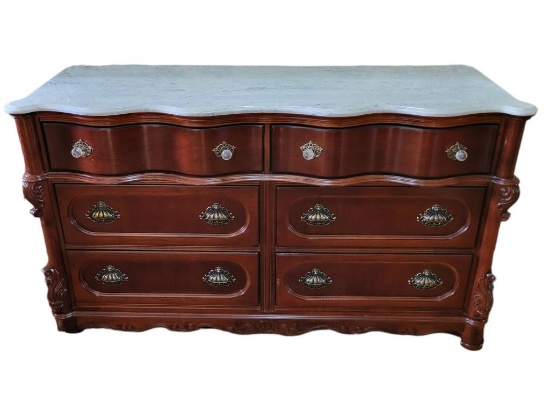 6-Drawer Bow Front Marble Top Dresser w/Crystal