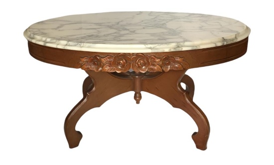 Mahogany Marble Top Victorian Style Coffee Table