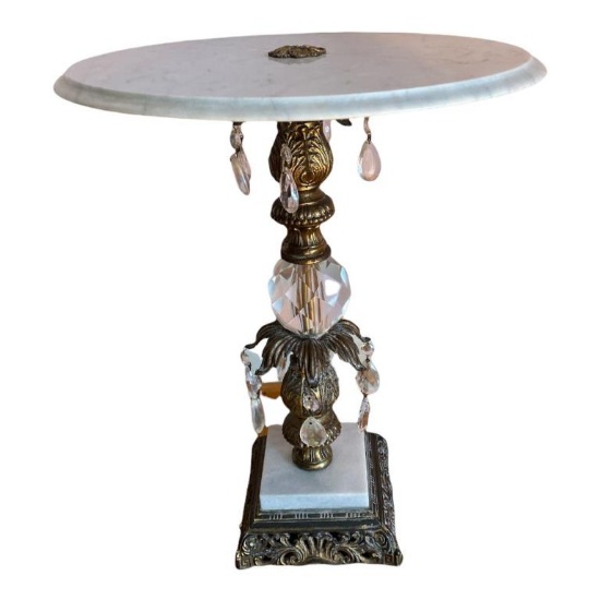 Marble, Brass and Crystal Plant Stand -
