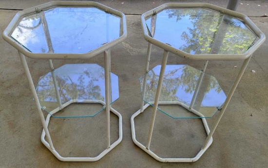 (2) Octagon Shaped Metal Tables with (2) Glass