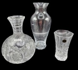 Crystal Decanter & (2) Vases