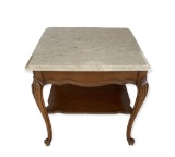 Marble Top End Table with Carved Cabriole Legs