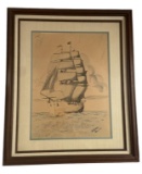Framed and Double Matted Pen Drawing Signed