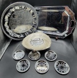 Assorted Metal Serving Trays, etc