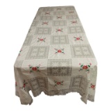 Army/Navy Tablecloth with Poinsettia Embroidery