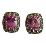 10 Kt White Gold Diamond and Pink Stone Pierced
