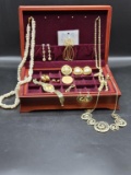 Wooden Jewelry Box w/Lift Out Tray & Assorted