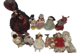 Assorted Dolls: Porcelain, Composite, Corn Husk,