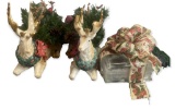 (2) Fitz and Floyd Reindeer Planters and Glass