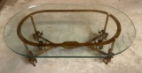 Oval Glass Top and Metal Coffee Table -