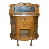Curved Front Antique Oak Display Cabinet,