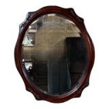 Oval Beveled Mirror in Mahogany Frame with
