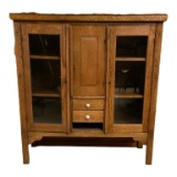 Antique Oak Bookcase with (2) Glass Doors— Brass