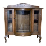 Antique Curved Front Oak Glass-Front Display