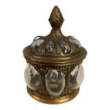 Vintage Baroque Brass Bubble Glass Lidded Jar