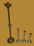 (4) Brass Candlestick Holders - 28.75”, 12”, 10”