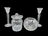 (4) Crystal Items: Biscuit Barrel w/Lid & Rose