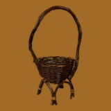 Handmade Wooden and Wicker Footed Basket with