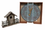 Outdoor Clock, Wooden Birdhouse - Clock 15.5” wide