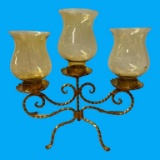 Metal 3-Branch Candleholder and Glass Vase in