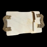 Marble Cheese Board w/Brass Handles & Knife