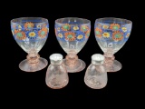 (3) Handpainted Water Goblets w/pink Stems,