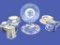 Assorted Blue and White Tea Cups, Saucers,