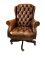 Leather Desk Chair with Brass Tacks, Tufted Seat