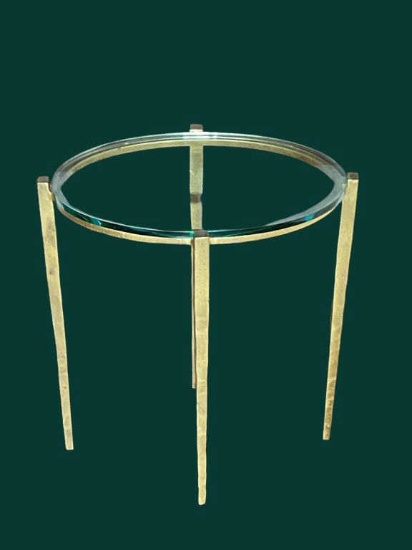 Oval Metal Glass Top Table--17 3/4" x 11 1/2", 2