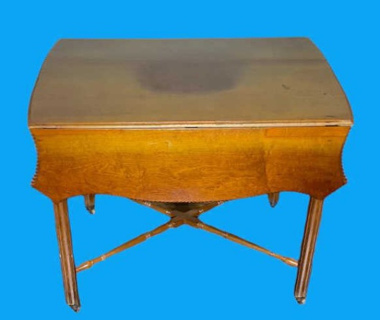 Drop-Leaf One Drawer Table, Brass Hardware &