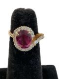 Rhodalium & Diamond 14 Kt Yellow Gold Ring--