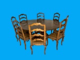 Round Dining Table & (8) Dining Chairs--(6 Arm