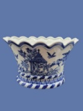 Blue & White Oval-Shaped Planter, Unsigned--12